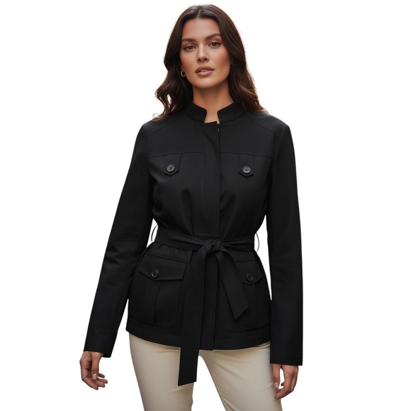 Anne Klein Jackets & Blazers - Anne Klein Collection Belted Safari Blazer Black Rayn Cotton Jacket Women 8 NWOT